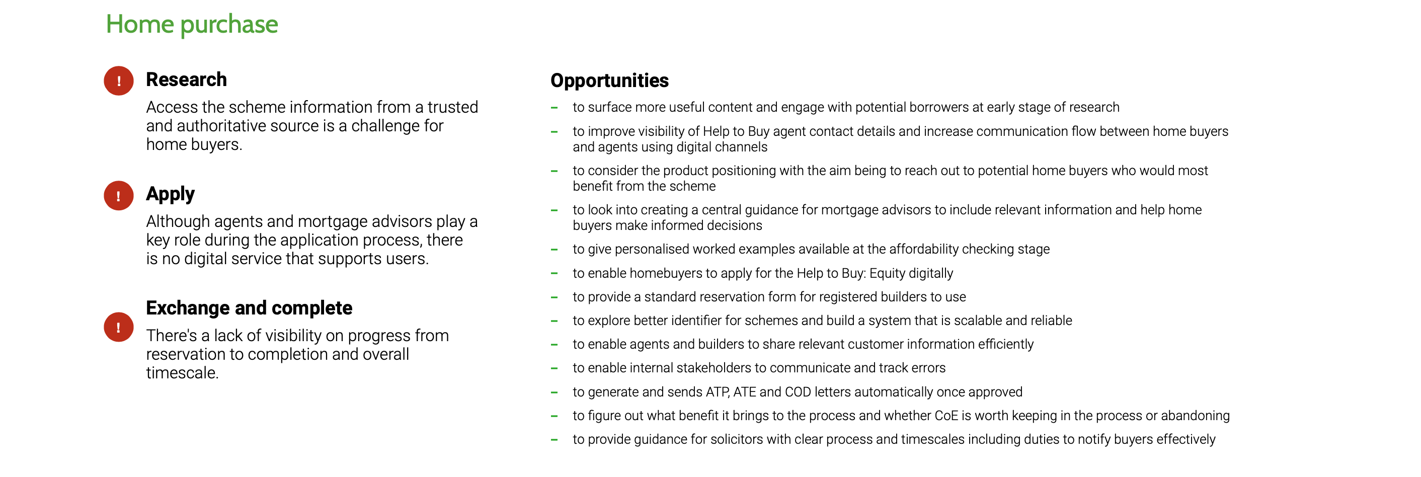 Pain points on Help to Buy Equity Loan Service Blueprint as-is -1